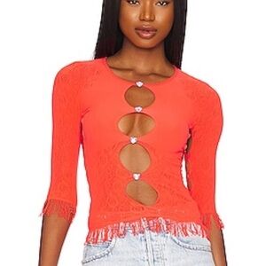 POSTER GIRL The Miranda Top chili red Lace Cut-Out stretch Revolve OS